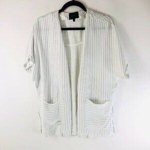 Shendel Womens Cardigan Open Front Pinstripe Tunic Pockets White Size 38 US 4